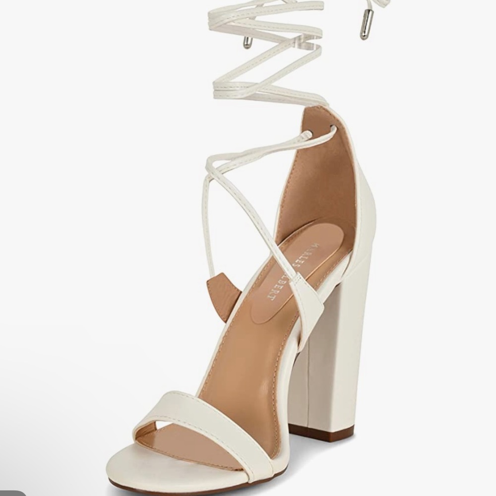 White Lace Up Block Heels